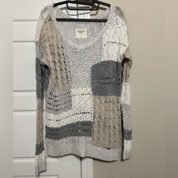 Abercrombie & Fitch Patchwork Knit Sweater - Gray and Cream - Picture 1 of 3
